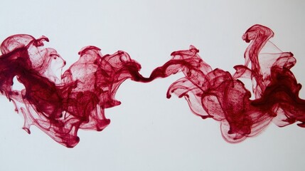 Red ink swirls in water creating abstract flowing shapes against a pale background.