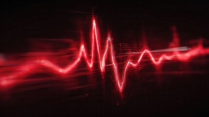 Abstract red and white waveform lines across a dark background, resembling a data signal or sound wave.