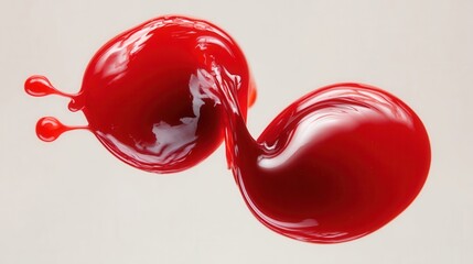 Two red liquid droplets collide in midair, creating a dynamic paint splash on a white background.