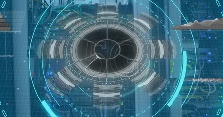Animation of scope scanning with 5g text and data processing over server room - Powered by Adobe