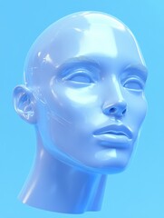 Blue Humanoid Head Figure in Blue Light
