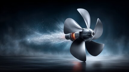 A sleek propeller rotates vigorously, generating mist in a captivating display of engineering and motion