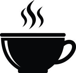 Hot Coffee Cup with Steam Black Vector Illustration