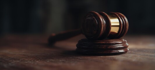 Obraz premium The Gavel on Wooden Block Symbolizing Justice and Legal Authority in Courtroom Setting