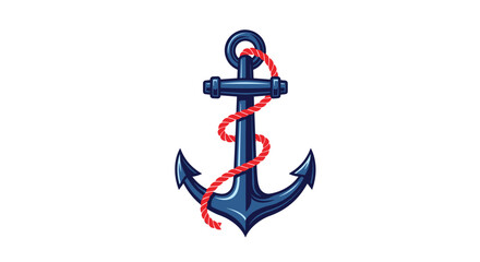Classic blue naval anchor with a red rope wrapped around it, representing maritime, sailing, and nautical themes and stability.