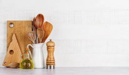 Fototapete Zu Essen Kitchen utensils and spices on table  © evgeeenius