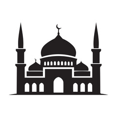 Fototapeta premium Black and white mosque with domes and minarets silhouette vector