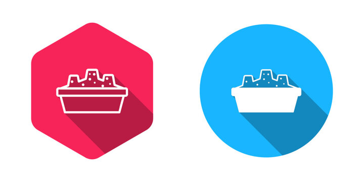 Filled and outline Sandbox for kids with sand icon isolated with long shadow background. Vector