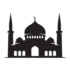 Fototapeta premium Black and white mosque with domes and minarets silhouette vector