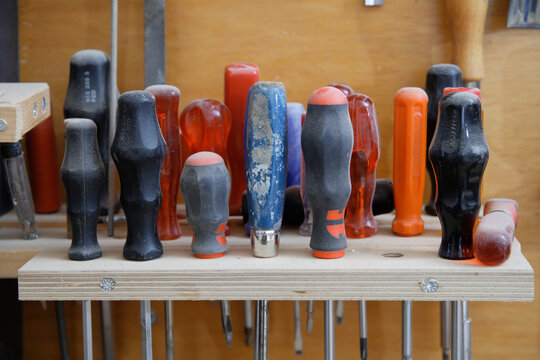 Screwdrivers in a carpentry workshop in Schaeftlarn Upper Bavaria Germany