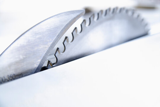 Close up of buzz saw blade in carpentry workshop in Schaeftlarn Bavaria