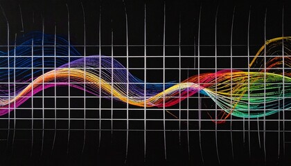 Colorful mesh wave with red, blue, and yellow gradients on black background—abstract data visualization.