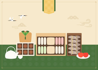 Vector illustrations of Korean traditional foods.