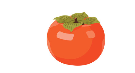 Juicy and realistic illustration of a whole orange persimmon fruit with green leaves on top, isolated on a clean white background.