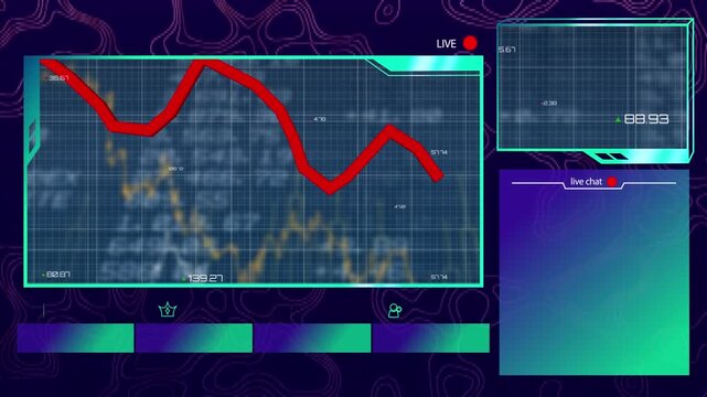 A cctv interface with a red statistic line increasing on a digital display
