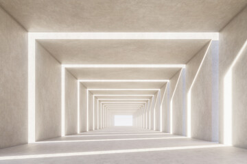Minimal futuristic corridor with geometric frames