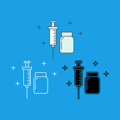 Syringe and vial illustration with three different styles. Health theme. Medical equipment. Vector illustration.