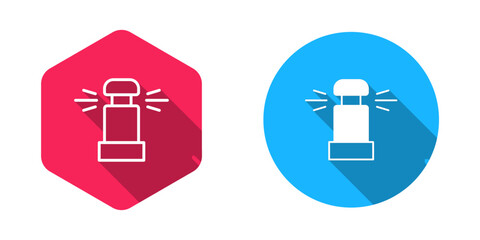 Filled and outline Automatic irrigation sprinklers icon isolated with long shadow background. Watering equipment. Garden element. Spray gun icon. Vector