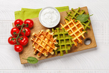 Vegan spinach waffles top view