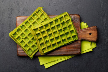 Vegan spinach waffles top view