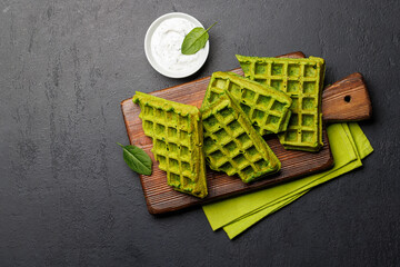 Vegan spinach waffles top view