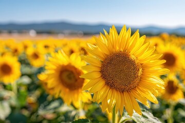 Fototapeta premium Vibrant sunflowers in a sunny field