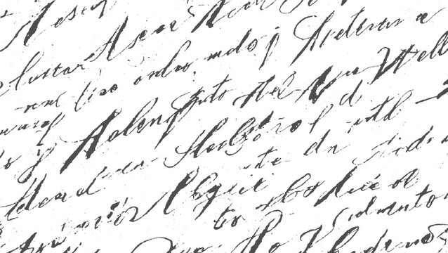 A close-up view of dense, overlapping cursive handwriting, showcasing the intricate details and textures of the handwritten script on a white background
