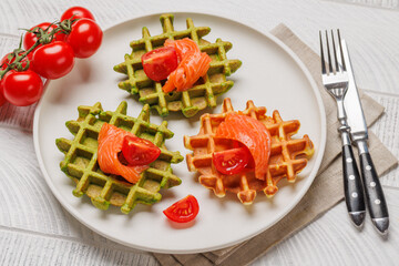 Vegan spinach waffles top view