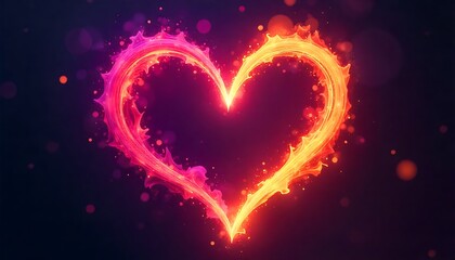 Fiery heart-shaped image glowing against a dark background with sparks, valentine day greeting card, template, banner, Fiery heart-shaped image glowing, created with generative ai
