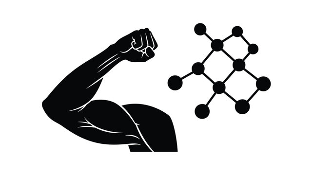 Muscular arm flexing with a geometric shape a striking silhouette