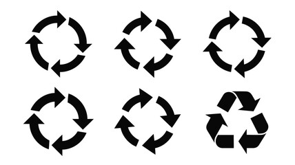 Circular arrow symbols and recycling icon design in black silhouette