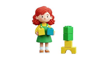 Cartoon Girl with Building Blocks