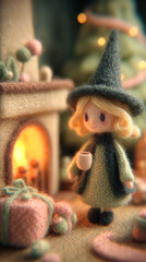 Cute little Christmas doll made of yarn. Ai