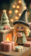 Cute little Christmas doll made of yarn. Ai