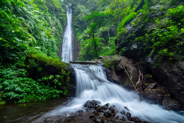 Naklejka premium Coban Canggu Waterfall Cascades Through Lush Greenery in Mojokerto, East Java