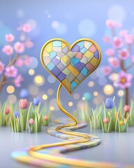 Romantic Abundance Compass, Colorful Heart-Shaped Design with Floral Fantasy Background, Heart-Centered Financial Path