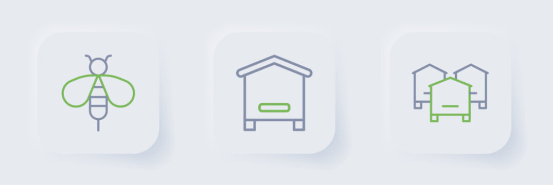 Set line Hive for bees, and Bee icon. Vector