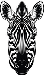 Zebra Head Wildlife Black and White Vector Illustration