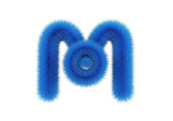 A fuzzy blue letter m isolated on a white background