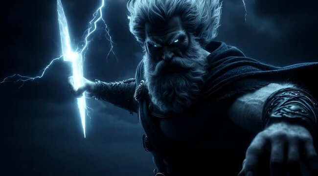 Powerful Zeus God of Thunder, Lightning Bolt, Greek Mythology, Ancient Olympus