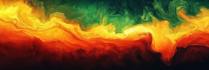 Abstract Color Fusion A Stunning Blend of Emerald Greens and Fiery Oranges in Vibrant Digital Art
