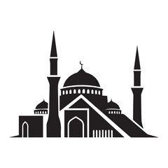Fototapeta premium Black and white mosque with domes and minarets silhouette vector