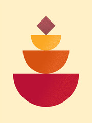 Stacked Abstract Geometric Shapes in Warm Retro Colors with Grainy Texture