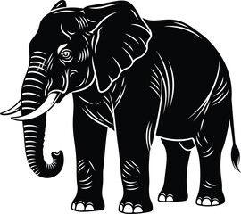 Elephant Wildlife Animal Black and White Vector Illustration