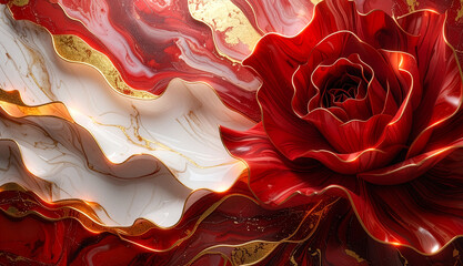 rose, red, white, gold, marble, flower, background, 3d, backdrop, decorative, design, luxury, marble floor, texture, artistic, beauty, artist, decoration, curve, curvy, drapery, frill, elegant, flowin
