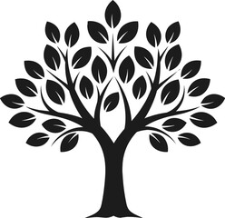 Fototapeta premium Stylized Black Silhouette of a Deciduous Tree with Lush Foliage and Strong Trunk Representing Nature, Growth, Environment, and Life Cycle Concepts.