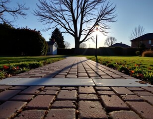 Sunlit Pathway Toward Leafless Tree Sunset
