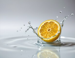 Vibrant Lemon Slice Surrounded Water Splash