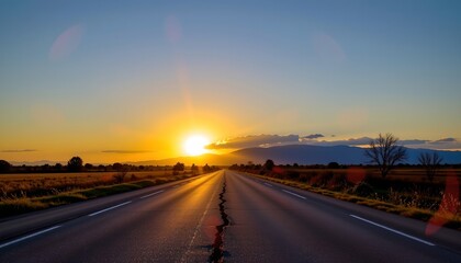 Serene Sunset Over Cracked Road