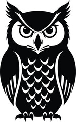 Owl Bird Black and White Vector Illustration